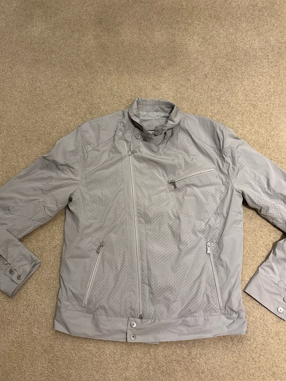 Calvin Klein CK Light Gray Full Zip Perforated Jacket One Slim Fit Mens Size M